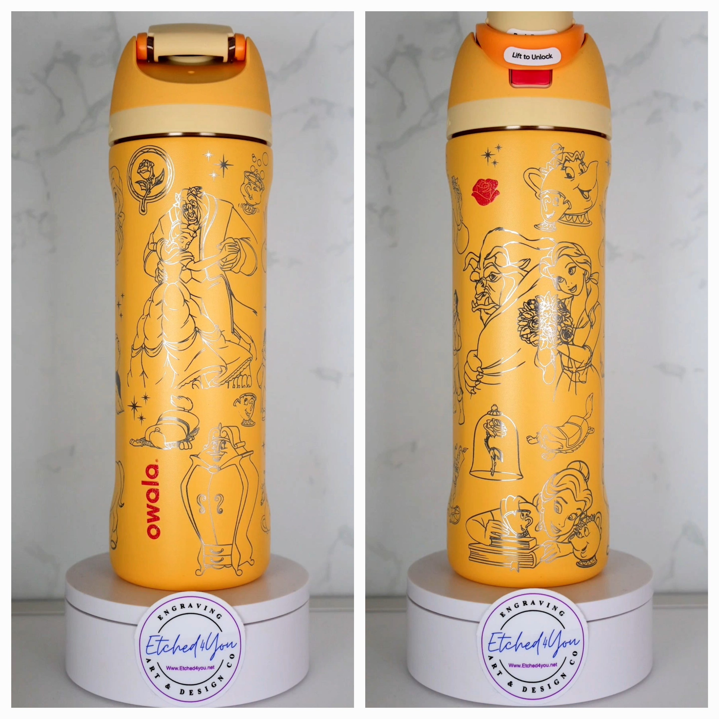 E4UOwala 24oz Tale as Old as Tale Design engraved on Special Edition bottle